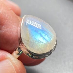 Blue Fire Moonstone Ring Size 10 in Solid Sterling Silver. 925